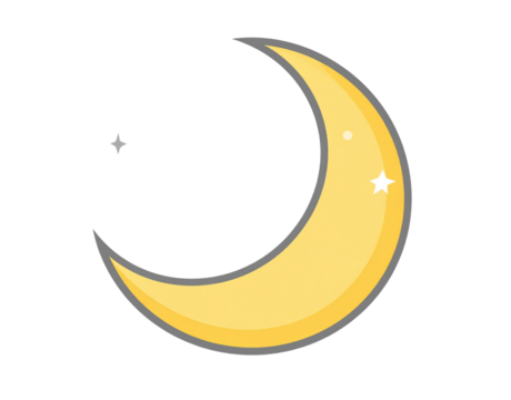   Crescent Moon Icon with Smooth Outline and Soft Shadow, Flat Design, Centered View, Isolated on Transparent Background.