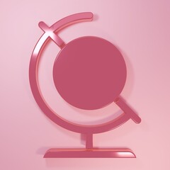 Pink Earth globe icon isolated on pink background. Minimalism concept. 3D render illustration
