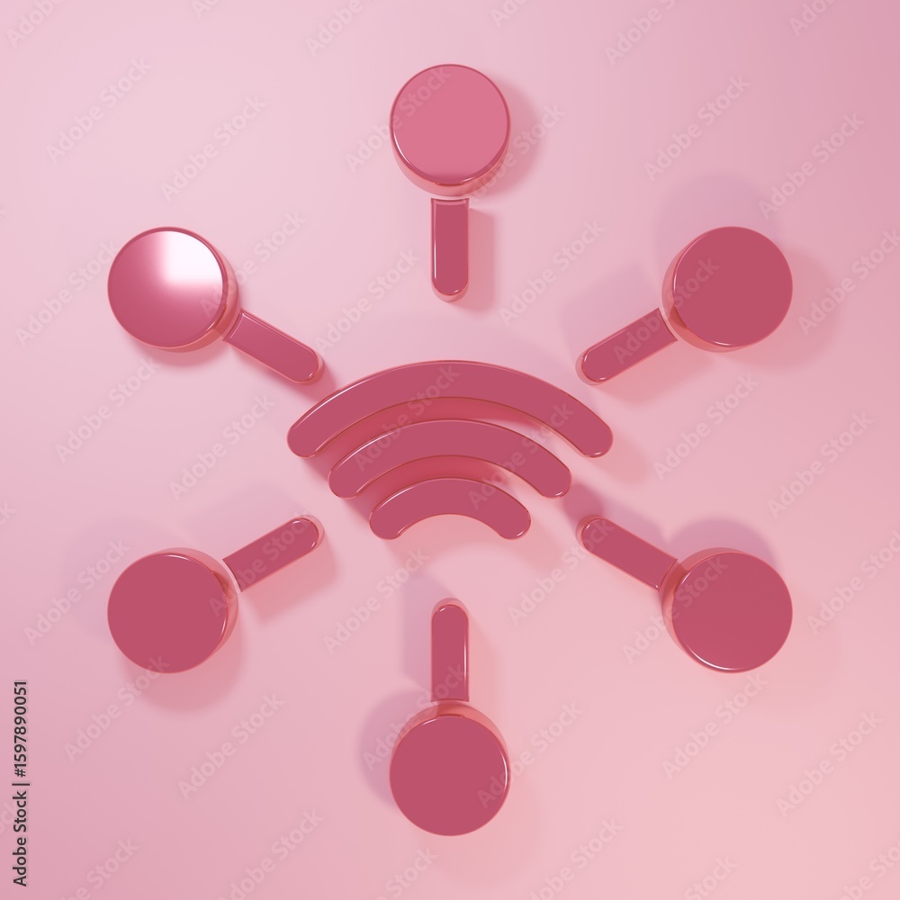 Aufkleber pink network icon isolated on pink background. global network connection. global technology or socia