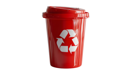 Red Trash Bin with Recycling Symbol for Environmental Awareness