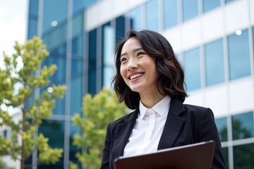 Standing Outside Office Building with Resume