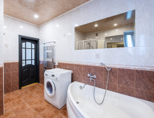 Bright Elegant Modern Bathroom Interior Design of Shower Room With White Sink. Bathroom Accessories, 