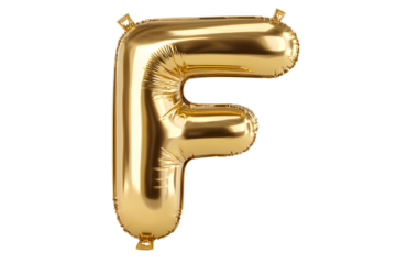 Gold Foil Balloon Letter F on Transparent Background