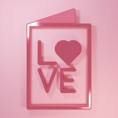 Pink Valentines day party flyer icon isolated on pink background. Celebration poster template for invitation or greeting card. Minimalism concept. 3D render illustration