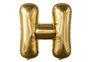 Gold Foil Balloon Letter H on Transparent Background