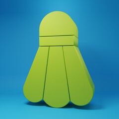 Green Badminton shuttlecock icon isolated on blue background. Sport equipment. Minimalism concept. 3D render illustration