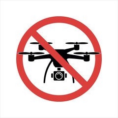 Black drone with camera symbol inside red prohibition circle quadcopter no drone