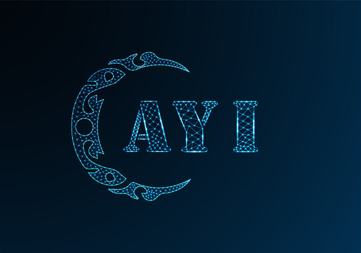 Low poly letter logo AYI design. AYI letter logo low poly vector design on blue color gradient background. AYI logo low poly design