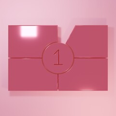 Pink Old film movie countdown frame icon isolated on pink background. Vintage retro cinema timer count. Minimalism concept. 3D render illustration