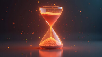 Glowing hourglass showing time passing with red sand, representing deadlines, urgency, and the fleeting nature of time
