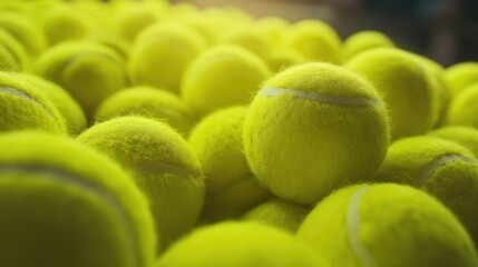 The vibrant collection of tennis balls piled up in a playful arrangement.