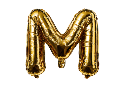 Gold Foil Balloon Letter M on Black Background