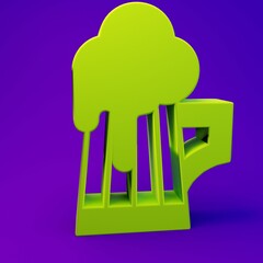 Green Wooden beer mug icon isolated on purple-blue background. Minimalism concept. 3D render illustration