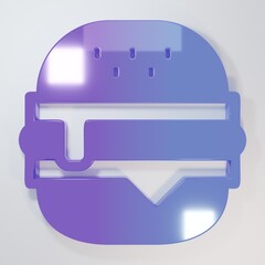 Purple-blue Burger icon isolated on grey background. Hamburger icon. Cheeseburger sandwich sign. Fast food menu. Minimalism concept. 3D render illustration