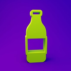 Green Bottle of wine icon isolated on purple-blue background. Minimalism concept. 3D render illustration