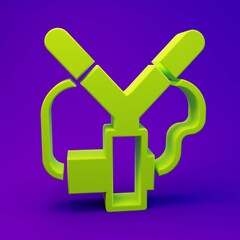 Green Slingshot icon isolated on purple-blue background. Minimalism concept. 3D render illustration