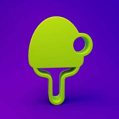 Green Racket for playing table tennis icon isolated on purple-blue background. Minimalism concept. 3D render illustration