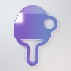 Purple-blue Racket for playing table tennis icon isolated on grey background. Minimalism concept. 3D render illustration