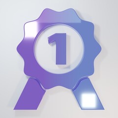 Purple-blue Medal icon isolated on grey background. Winner symbol. Minimalism concept. 3D render illustration