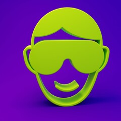 Green Eye sleep mask icon isolated on purple-blue background. Sleeping mask. Minimalism concept. 3D render illustration