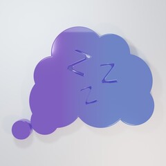 Purple-blue Sleepy icon isolated on grey background. Sleepy zzz talk bubble. Minimalism concept. 3D render illustration