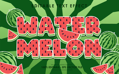 Editable water melon text effect with pattern of seeds water melon