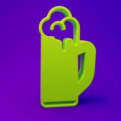 Green Glass of beer icon isolated on purple-blue background. Happy Saint Patricks day. National Irish holiday. Minimalism concept. 3D render illustration