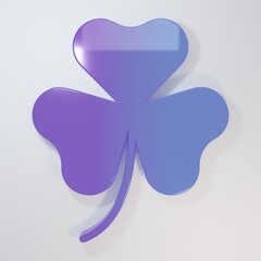 Naklejka premium Purple-blue Clover trefoil leaf icon isolated on grey background. Happy Saint Patricks day. National Irish holiday. Minimalism concept. 3D render illustration