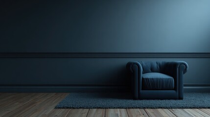 Dark moody room with deep blue armchair