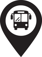 Minimalist Black Map Pin With Bus Vector Silhouette Icon Representing Transportation Bus Stop Travel Location Public Transit Route Concept Illustration Design

