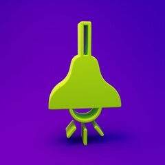 Green Lamp hanging icon isolated on purple-blue background. Ceiling lamp light bulb. Minimalism...