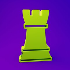 Green Chess icon isolated on purple-blue background. Business strategy. Game, management, finance. Minimalism concept. 3D render illustration