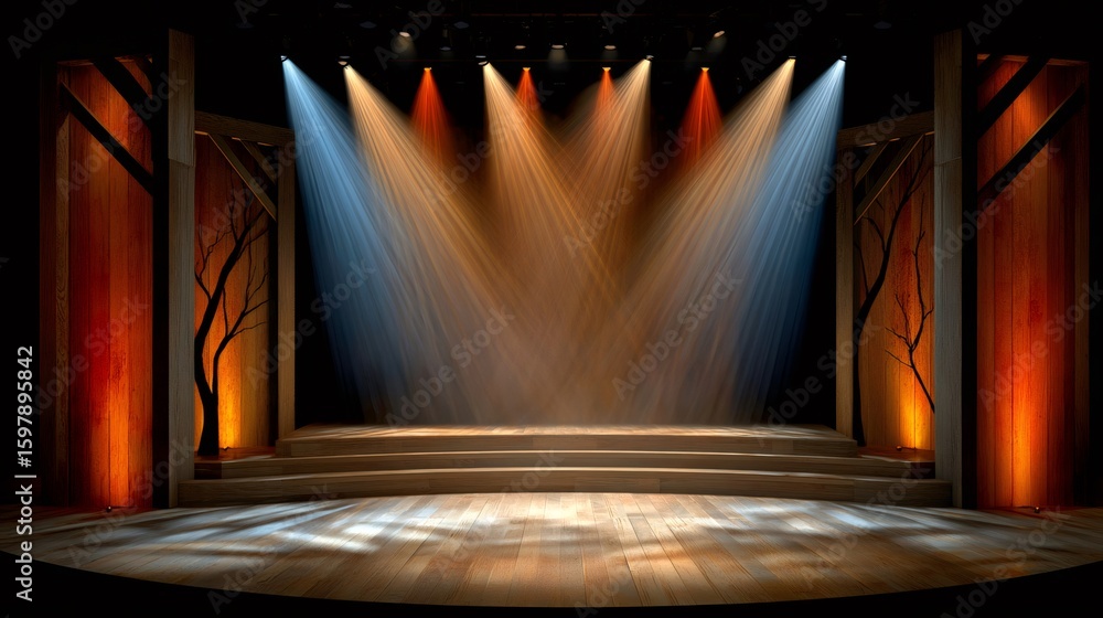 Poster empty stage lighting creating atmosphere before show time
