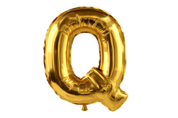Gold Foil Balloon Letter Q on Transparent Background