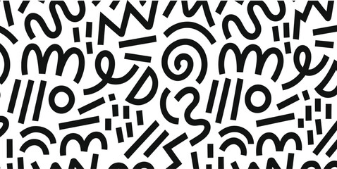 Black and White Memphis Seamless Pattern – Minimal Bold Abstract Geometric Vector Background for Modern and Retro Design