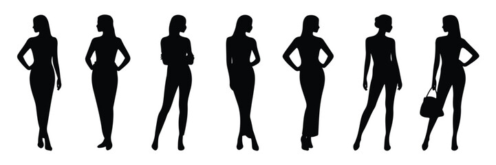 Women silhouettes silhouette vector people woman model business beauty shopping dress hair art person body dresses fashion elegance banner icon infographic illustration modern template minimal graphic