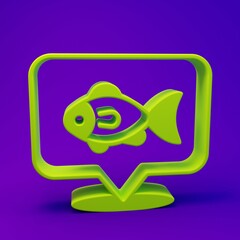 Green Location fishing icon isolated on purple-blue background. Fishing place. Minimalism concept. 3D render illustration