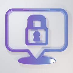 Purple-blue Lock icon isolated on grey background. Padlock sign. Security, safety, protection, privacy concept. Minimalism concept. 3D render illustration