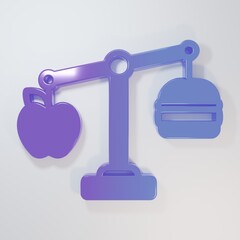 Purple-blue Calorie calculator icon on isolated on grey background. Calorie count. Diet. Weight loss. Portion control. Healthy eating. Dietary nutrition. Minimalism concept. 3D render illustration