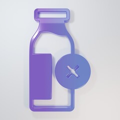 Purple-blue Lactose intolerance icon isolated on grey background. Not allow milk. Allergy concept, lactose intolerance allergy warning sign. Minimalism concept. 3D render illustration