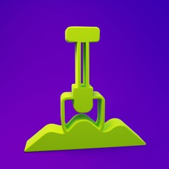 Green Shovel icon isolated on purple-blue background. Gardening tool. Tool for horticulture, agriculture, farming. Minimalism concept. 3D render illustration