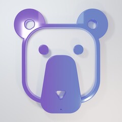 Purple-blue Bear head icon isolated on grey background. Minimalism concept. 3D render illustration