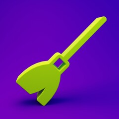 Green Handle broom icon isolated on purple-blue background. Cleaning service concept. Minimalism concept. 3D render illustration