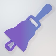 Purple-blue Ringing bell icon isolated on grey background. Alarm symbol, service bell, handbell sign, notification symbol. Minimalism concept. 3D render illustration