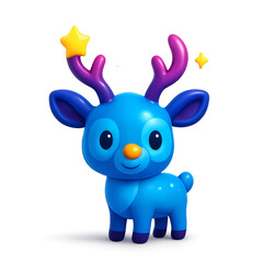 Charming 3D cartoon deer with glossy blue body and star-accented antlers. Perfect for magical kids’ content, apps, and games