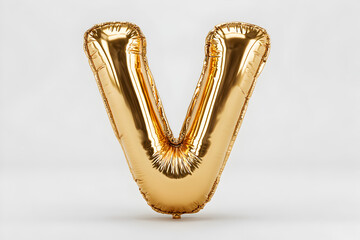 Gold Foil Balloon Letter V on White Background