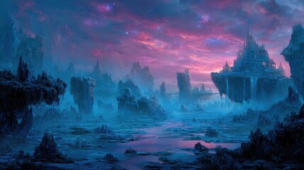 Pixelated Fantasy Cityscape At Sunset