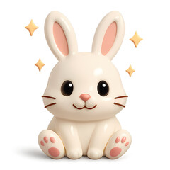 Cute white cartoon bunny with pink ears and paws, sparkling accents, perfect for Easter, children’s designs, or spring themes