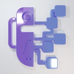 Purple-blue Humanoid robot icon isolated on grey background. Artificial intelligence, machine learning, cloud computing. Minimalism concept. 3D render illustration