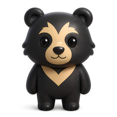 Cute 3D cartoon sun bear with big eyes standing on white background